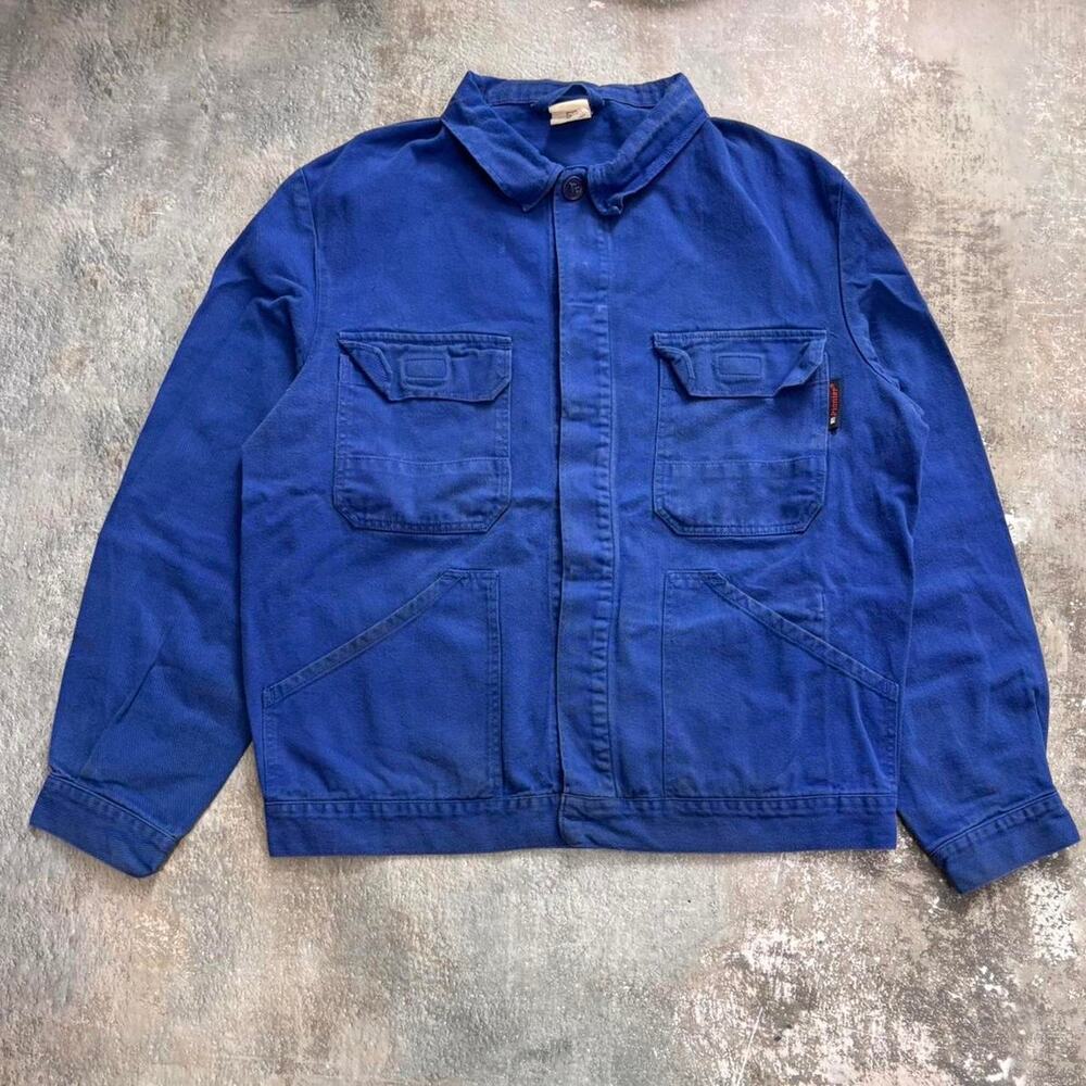 Vintage Blue Moleskin French Workwear Jacket. Pionier Size Large / XL